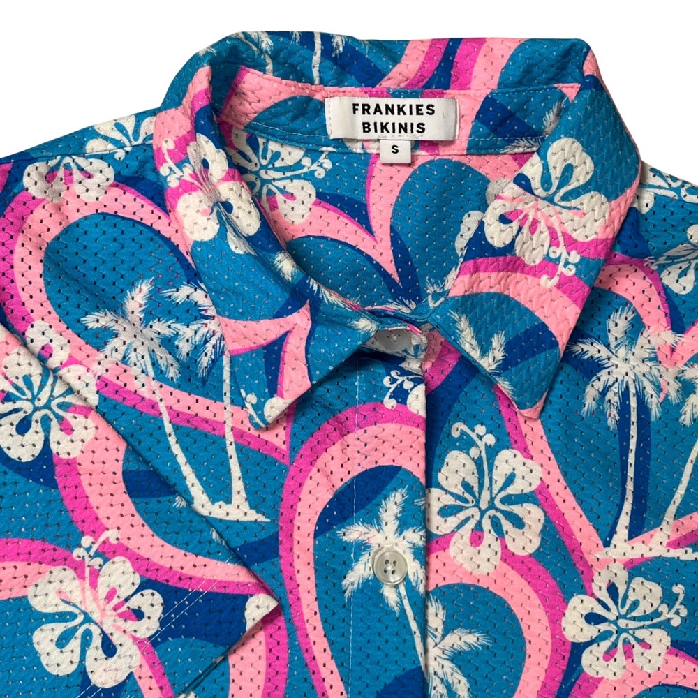Frankies Bikinis Hunter Mesh Shirt Women Small Blue Pink Tropic Love Beach Cover